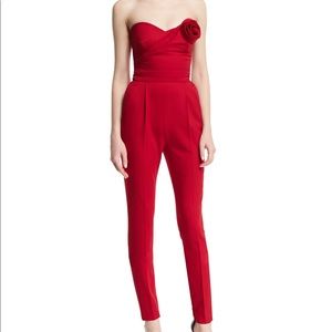 Valentino red strapless jumpsuit w/ pockets
